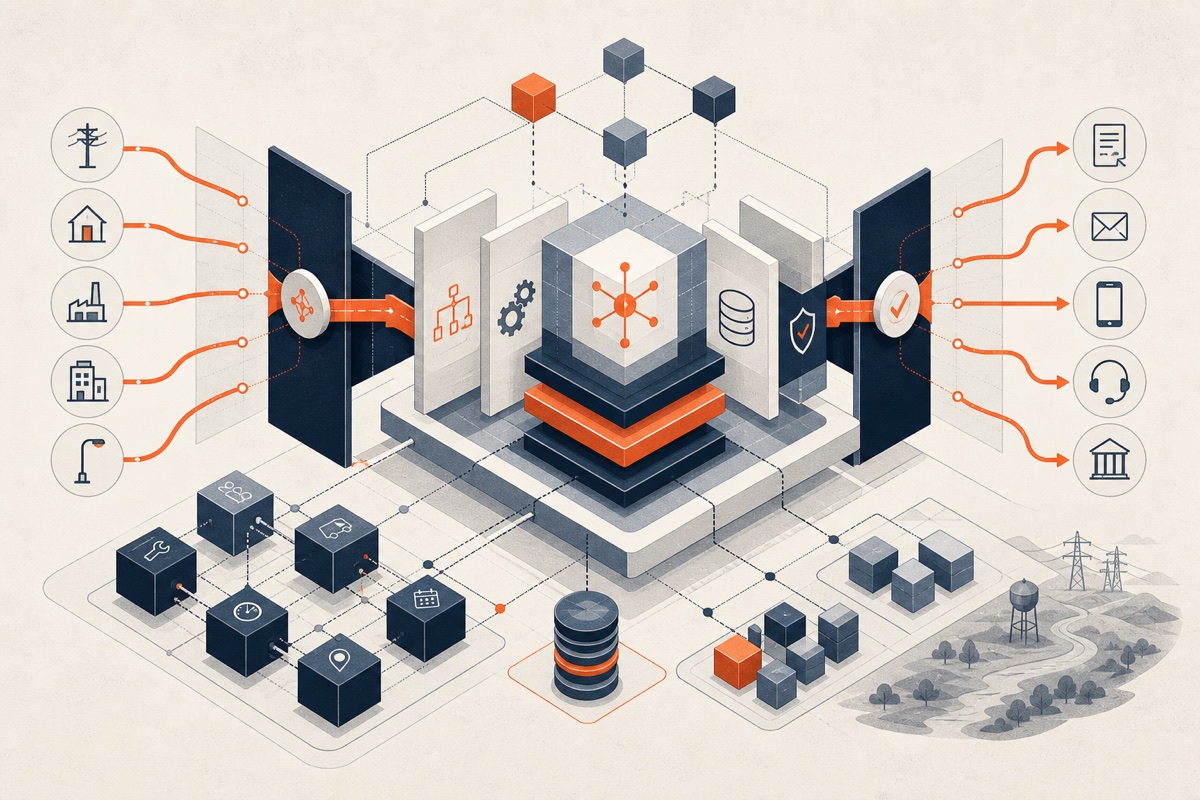 Utility service order and billing application architecture illustration